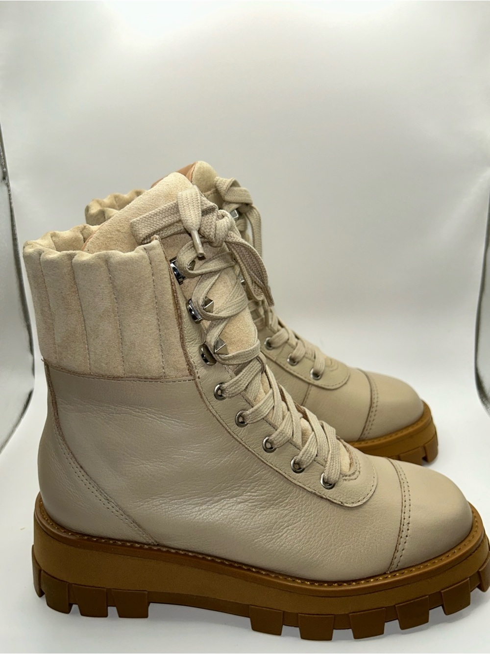 Schutz beige chunky combat boots size 5B NIB